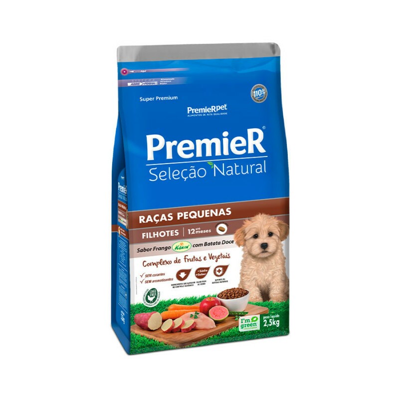 Ração Premier Seleção Natural Cães Filhotes Raças Pequenas Frango com Batata Doce 2,5KG