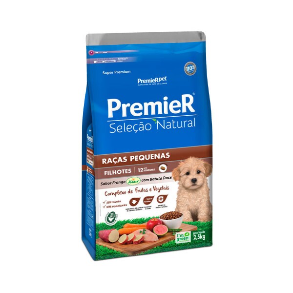 Ração Premier Seleção Natural Cães Filhotes Raças Pequenas Frango com Batata Doce 2,5KG