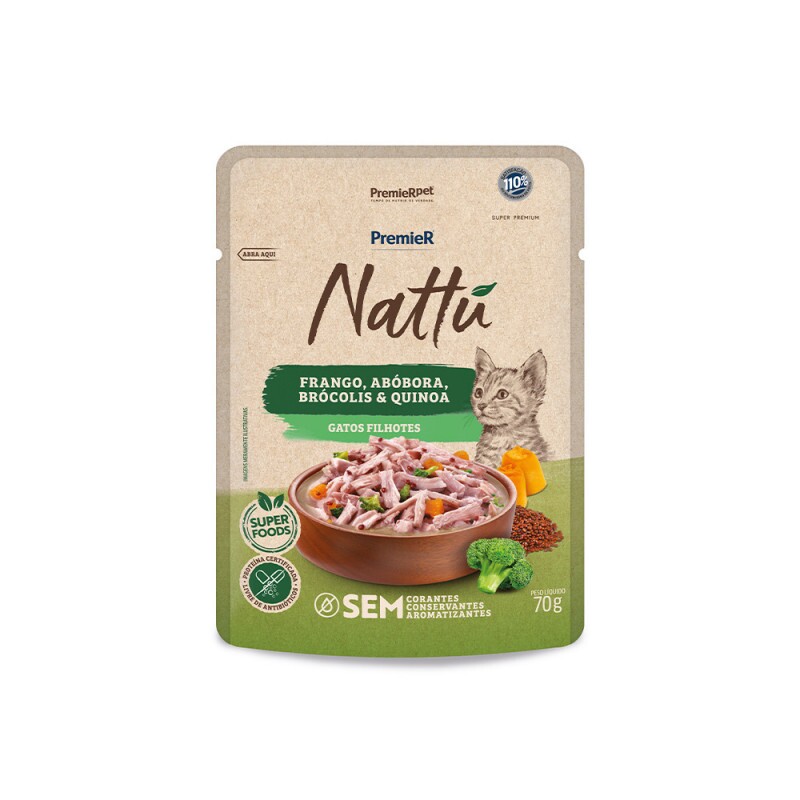 Ração Úmida Premier Nattu Gatos Filhotes Frango e Abóbora 70 g