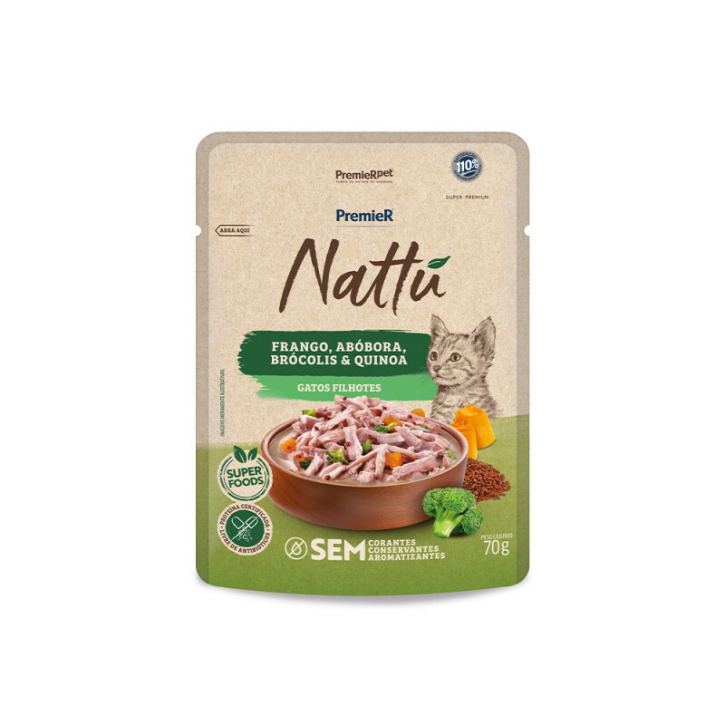 Ração Úmida Premier Nattu Gatos Filhotes Frango e Abóbora 70 g