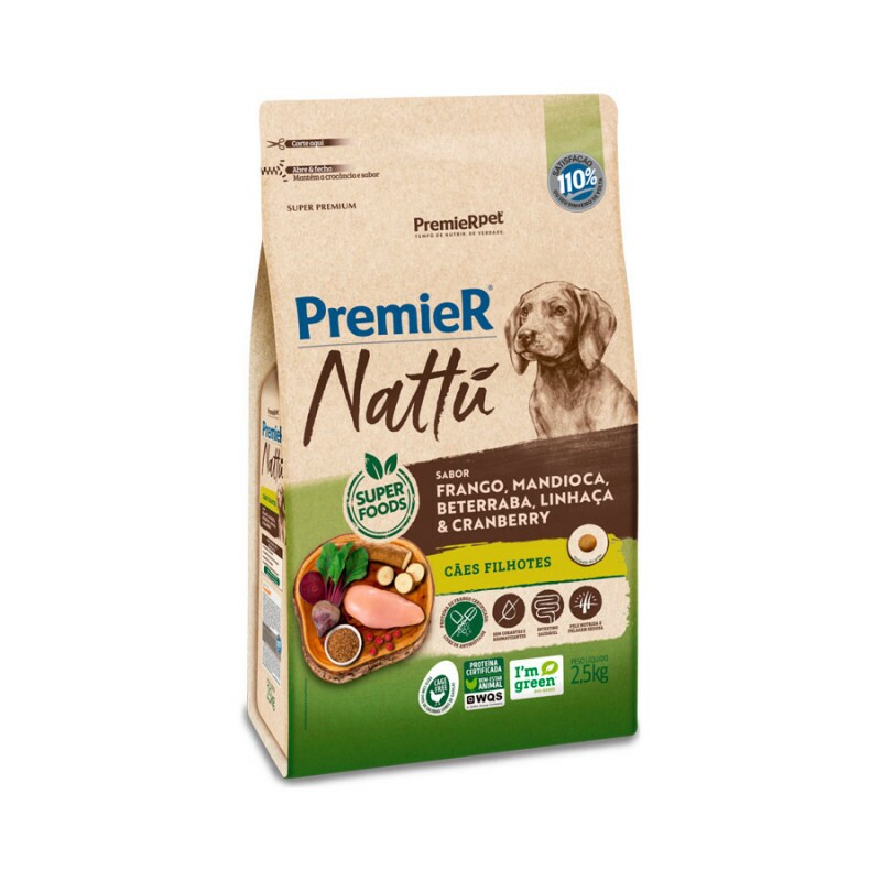 Ração Premier Nattu Cães Filhotes Mandioca 2,5 kg