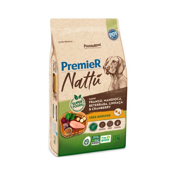 Ração Premier Nattu Cães Adultos Mandioca 12 kg