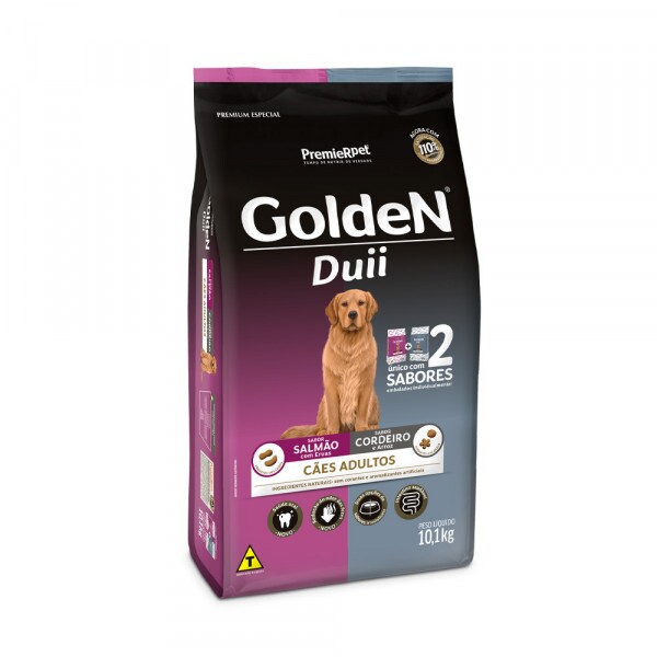 Ração Golden Duii para Cães Adultos Sabor Salmão com Ervas e Cordeiro com Arroz - 10,1kg
