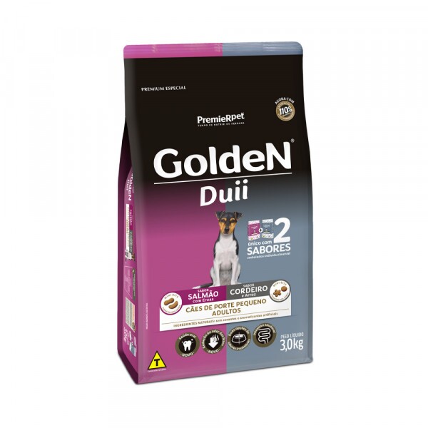 Ração Golden Duii Mini Bits para Cães Adultos de Porte Pequeno Sabor Salmão com Ervas e Cordeiro com Arroz - 3kg