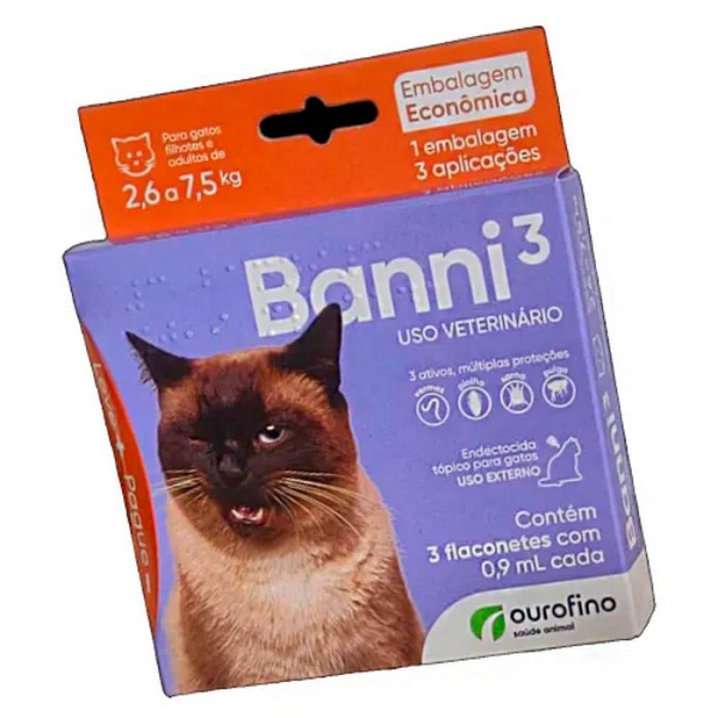 Banni 3 Antipulgas para Gatos de 2,6kg a 7,5kg 0,9 ml (combo 3 flaconetes)