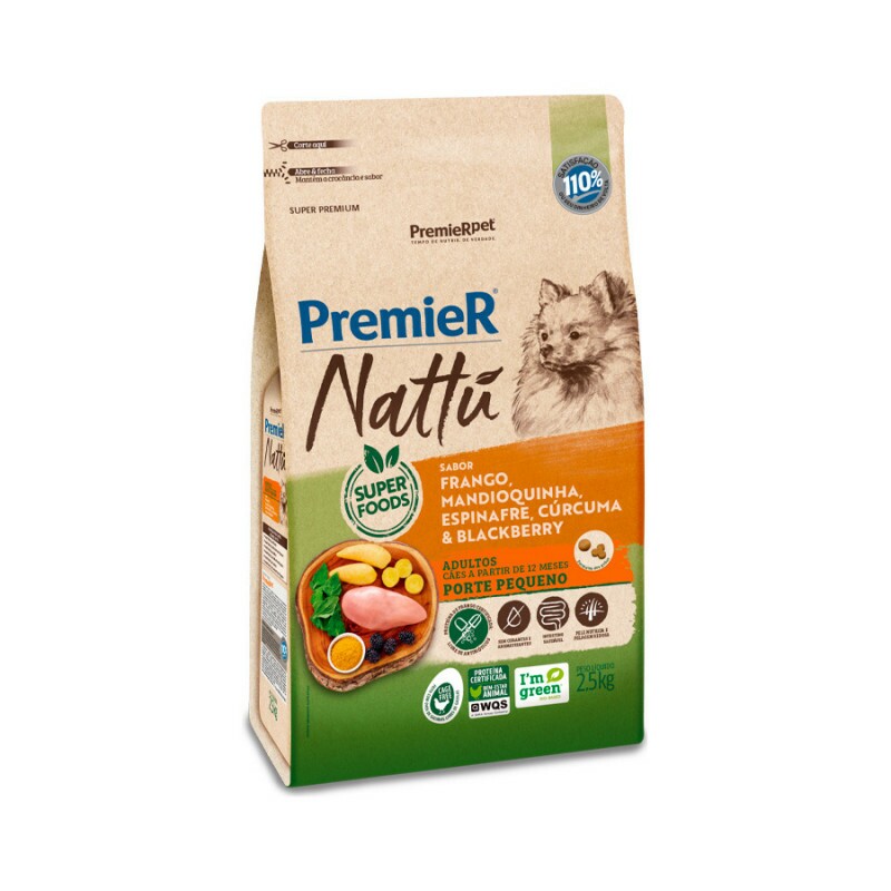Ração Premier Nattu para Cães Adultos de Porte Pequeno Sabor Mandioquinha 2,5KG