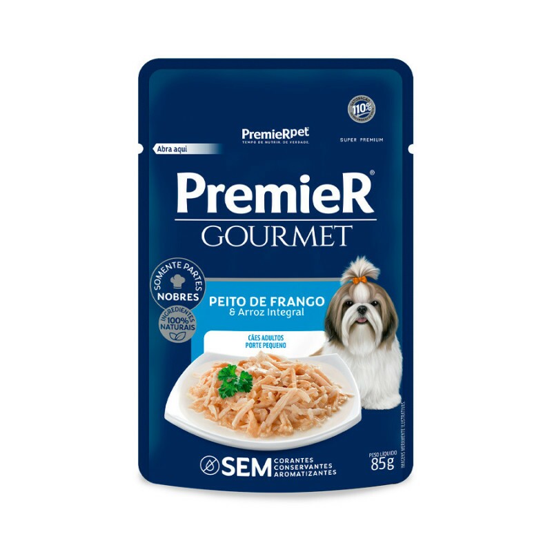 Ração Úmida Premier Cachorros Adultos Gourmet Peito de Frango e Arroz Integral 85 g
