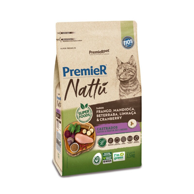 PREMIER NATTU GATO AD CASTRADO MANDIOCA 1,5KG