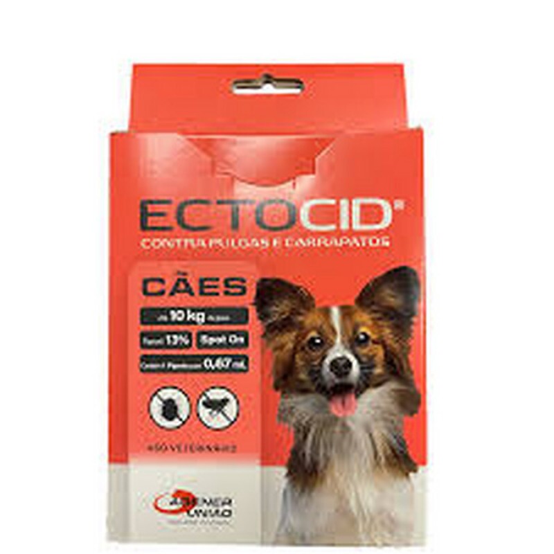 Ectocid Spot On Cães até 10kg Antipulgas e Carrapatos 1 pipeta