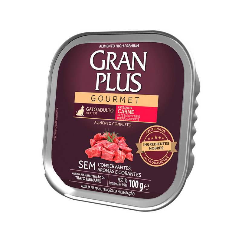 Ração Úmida GranPlus Gourmet Patê Sabor Carne para Gatos Adultos 100G