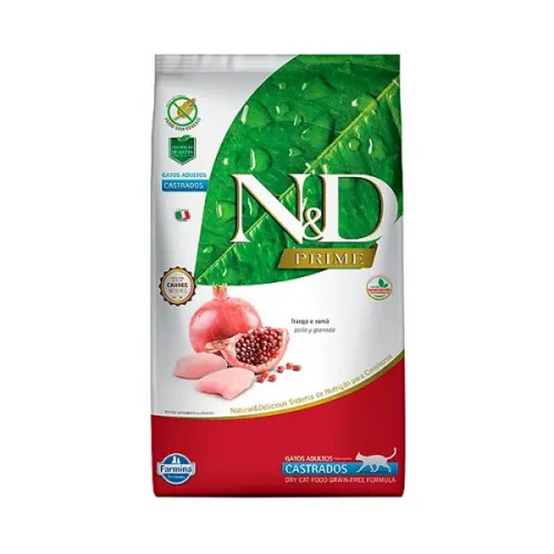 Ração N&D Prime Gatos Adultos Castrados Frango e Romã 1,5 kg