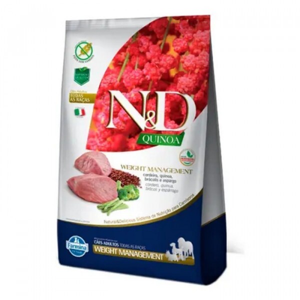 Ração N&D Quinoa Controle de Peso para Cães Adultos de Porte Mini e Pequeno Sabor Cordeiro, Quinoa, Brócolis e Aspargo 800G