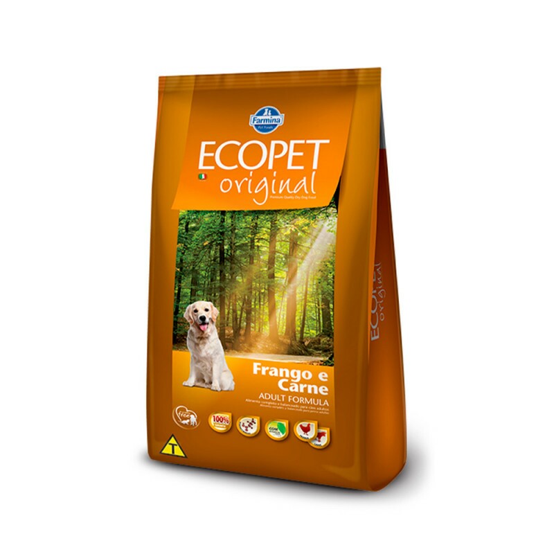 Ração Ecopet Original para Cães Adultos Sabor Frango e Carne 15KG