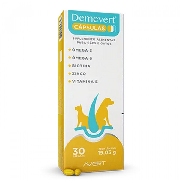 Demevert Cápsulas Suplemento para Cães e Gatos 30 cápsulas