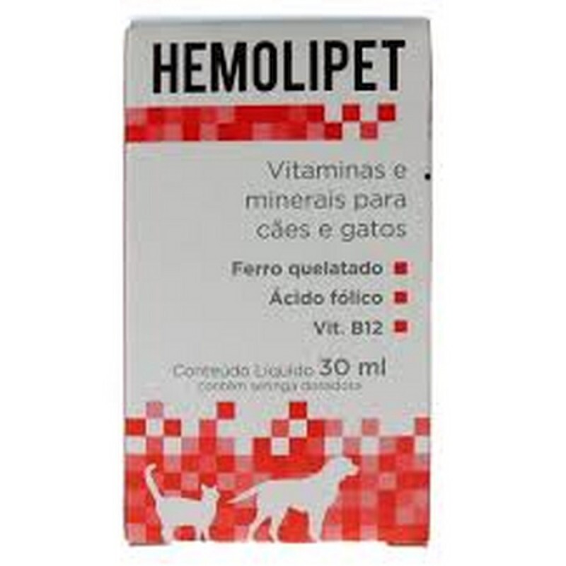 Suplemento Vitamínico Mineral para Cães e Gatos Hemolipet 30 ml