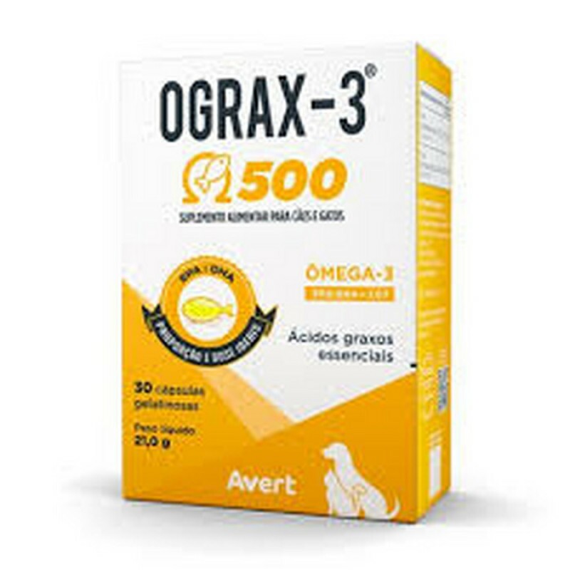 Suplemento Avert Ograx-3 500mg 30 Cápsulas para Cães e Gatos