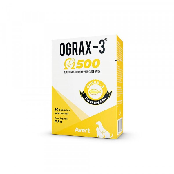 Suplemento Avert Ograx-3 500mg 30 Cápsulas para Cães e Gatos