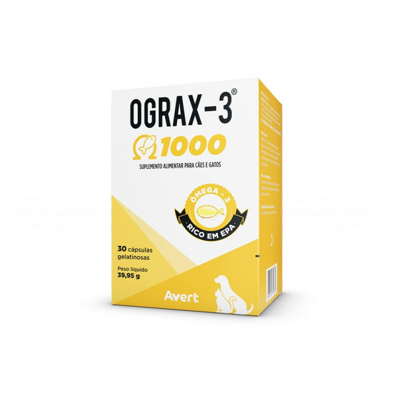 Suplemento Avert Ograx-3 1000mg 30 Cápsulas para Cães e Gatos