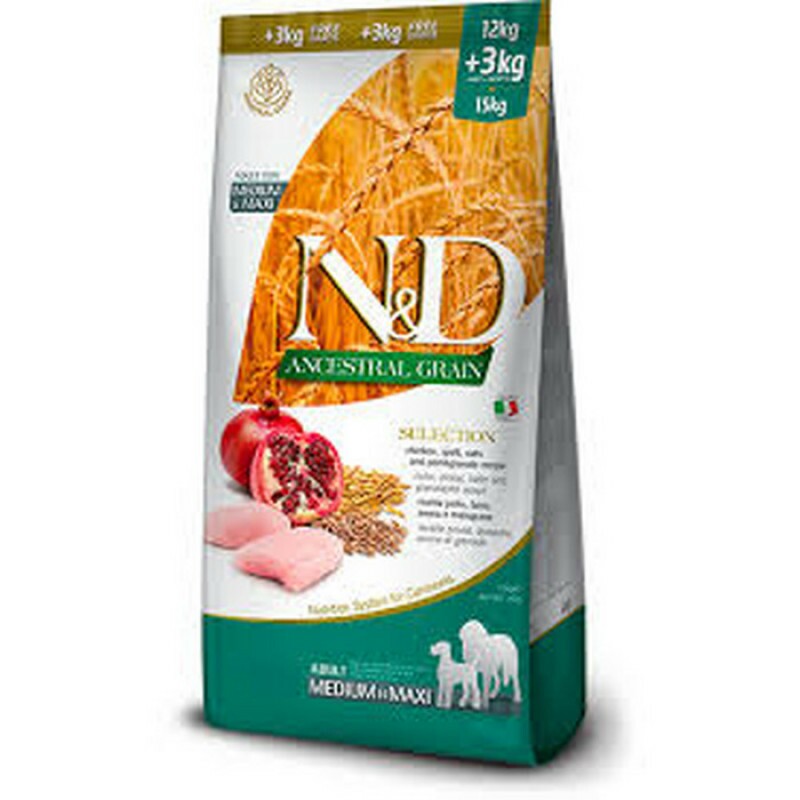 Ração N&D Ancestral Grain Selection Cães Adultos Raças Médias 15 kg