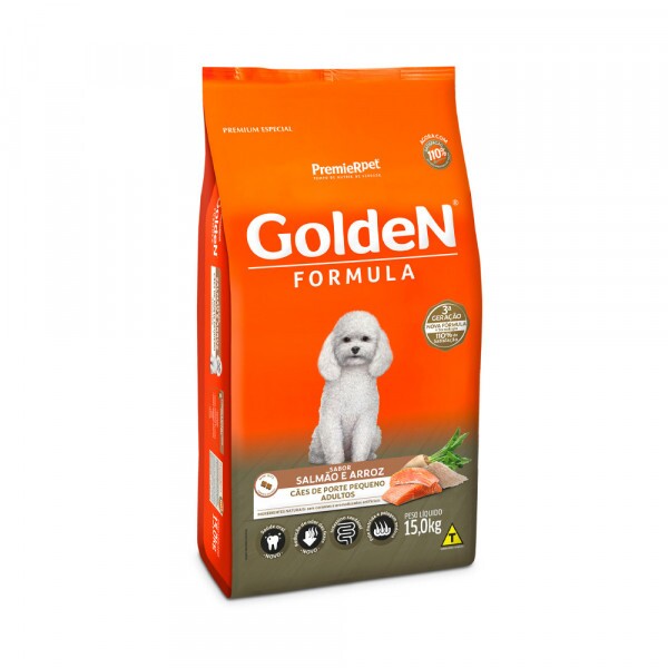Ração Golden Fórmula Mini Bits para Cães Adultos de Porte Pequeno Sabor Salmão e Arroz 15KG