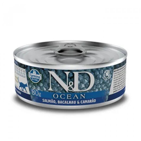 Ração Úmida N&D Ocean Gatos Adultos Salmão, Bacalhau e Camarão 80 g