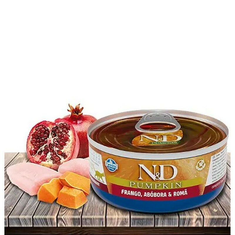Ração Úmida ND Pumpkin Feline Frango, Abóbora Romã para Gatos Adultos  80G