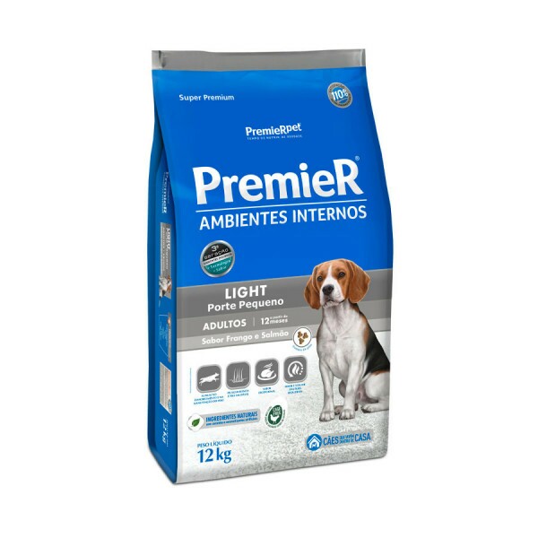 Ração Premier Ambientes Internos Light para Cães Adultos Sabor Frango e Salmão 12KG