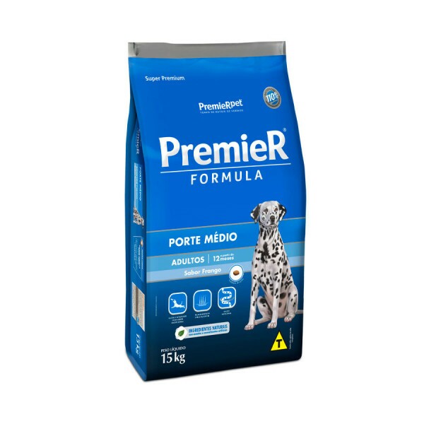 Ração Premier Fórmula para Cães Adultos de Raças Médias Sabor Frango 15KG