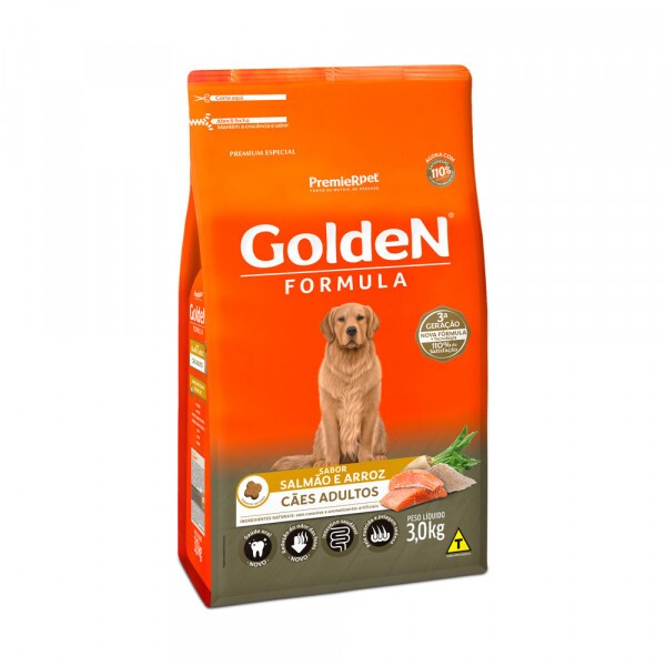 Ração Golden Fórmula para Cães Adultos Sabor Salmão e Arroz 3KG