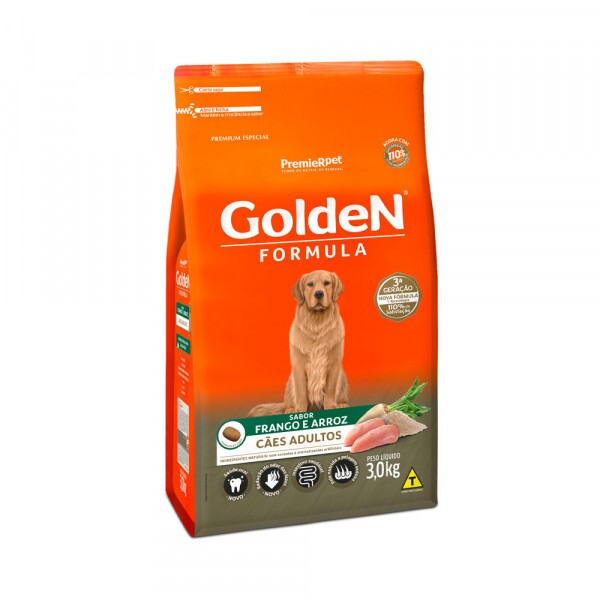 Ração Golden Fórmula para Cães Adultos Sabor Frango e Arroz 3KG