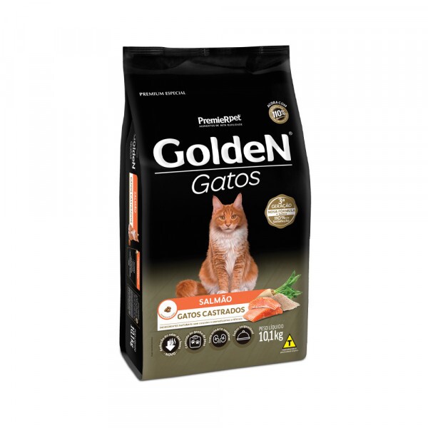 Ração Golden para Gatos Adultos Castrados Sabor Salmão 10,1 KG