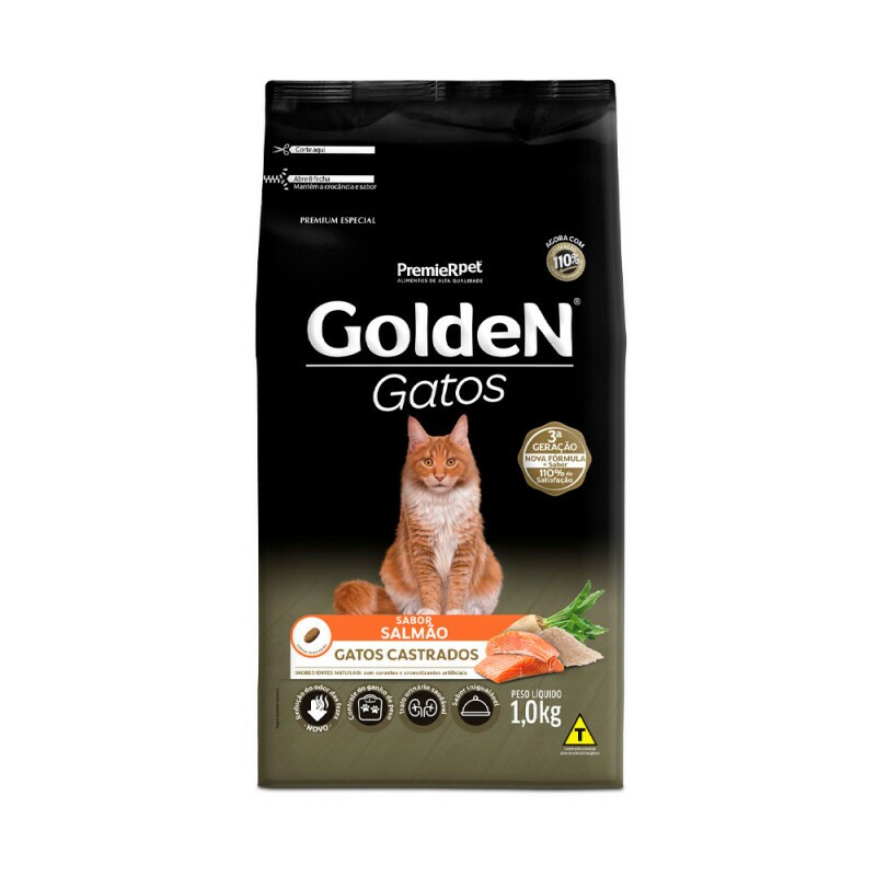 Ração Golden para Gatos Adultos Castrados Sabor Salmão 1KG