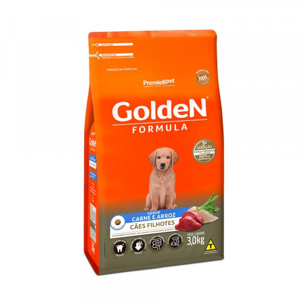 Ração Golden Fórmula para Cães Filhotes Sabor Carne e Arroz 3KG