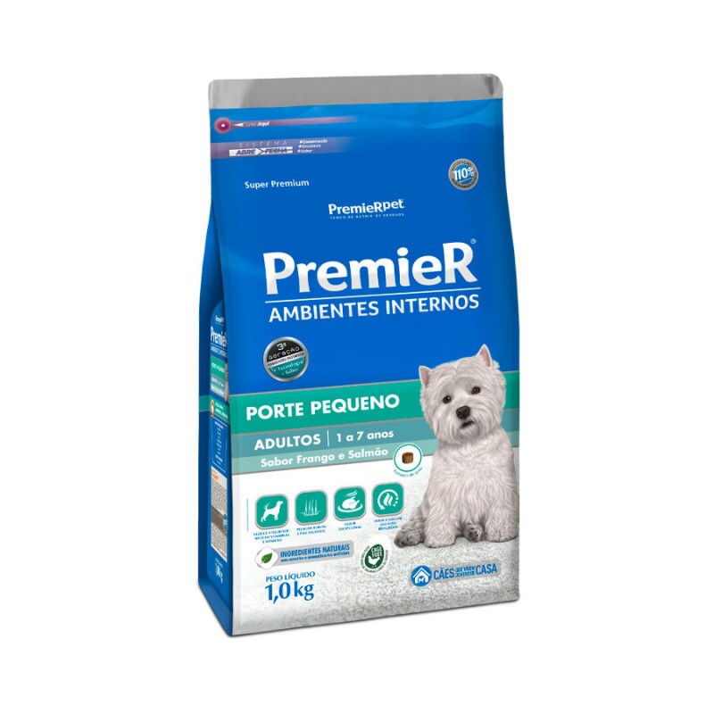 Ração Premier Ambientes Internos para Cães Adultos Sabor Frango e Salmão 1Kg