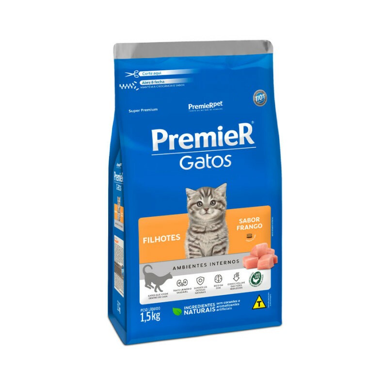 Ração Premier Ambientes Internos para Gatos Filhotes Sabor Frango 1,5KG