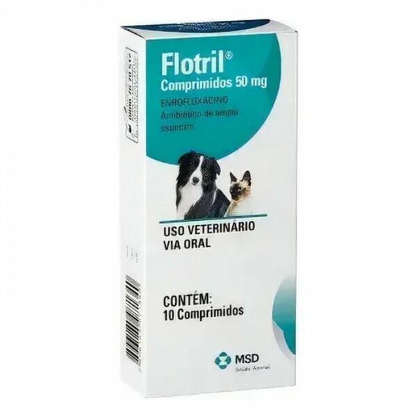 Antibiótico Flotril 50mg para Cães e Gatos 10 comprimidos