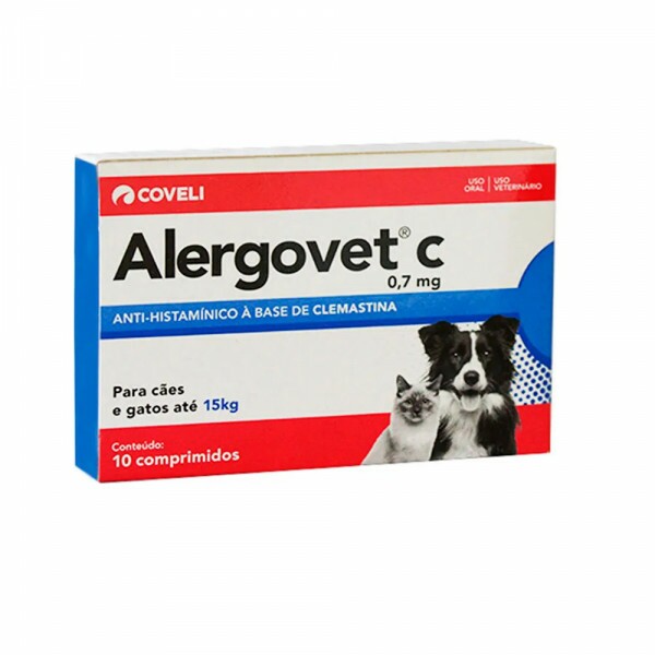 Alergovet Coveli para Cães e Gatos Até 15kg 10 Comprimidos 0,7 MG 