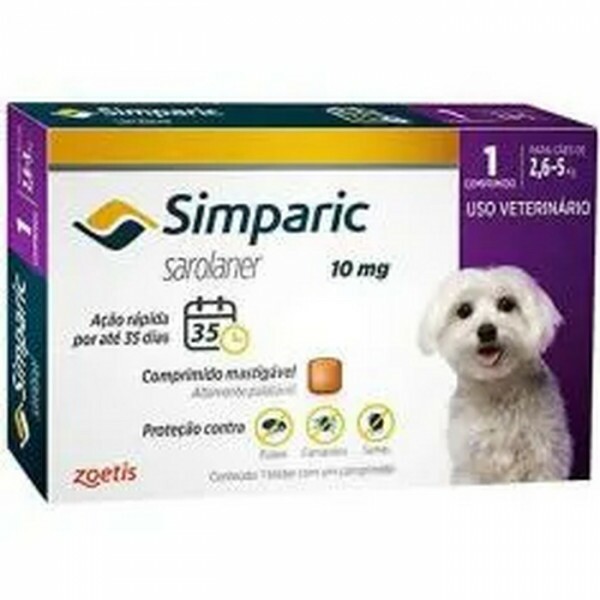 Antipulgas Simparic 10 mg para cães 2,6 a 5 kg 1 comprimido - Zoetis