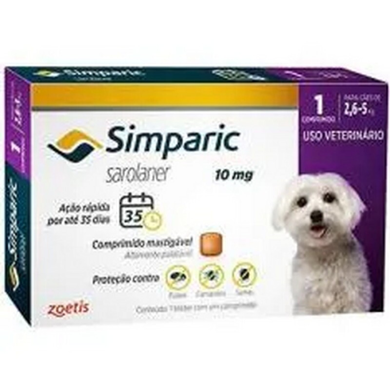 Antipulgas Simparic 10 mg para cães 2,6 a 5 kg 1 comprimido - Zoetis