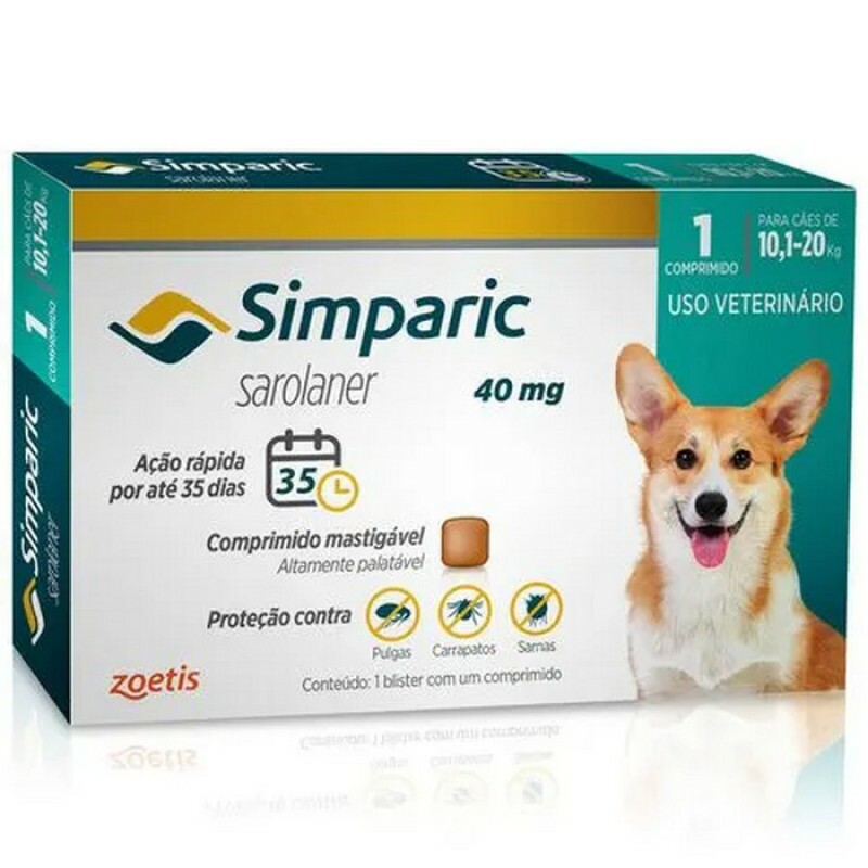 Antipulgas Simparic 40 mg para cães 10,1 a 20 kg 1 comprimido - Zoetis