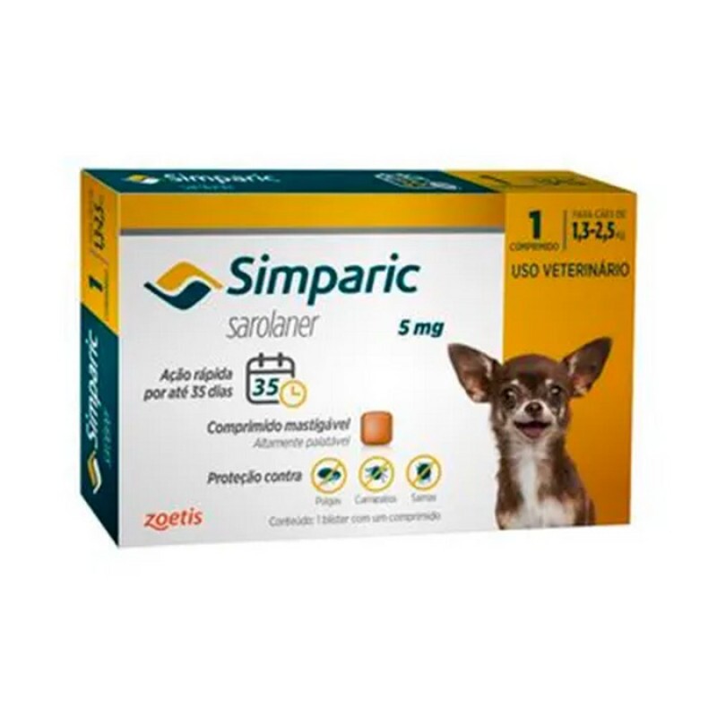 Antipulgas Simparic 5 mg para cães 1,3 a 2,5 kg 1 comprimido- Zoetis