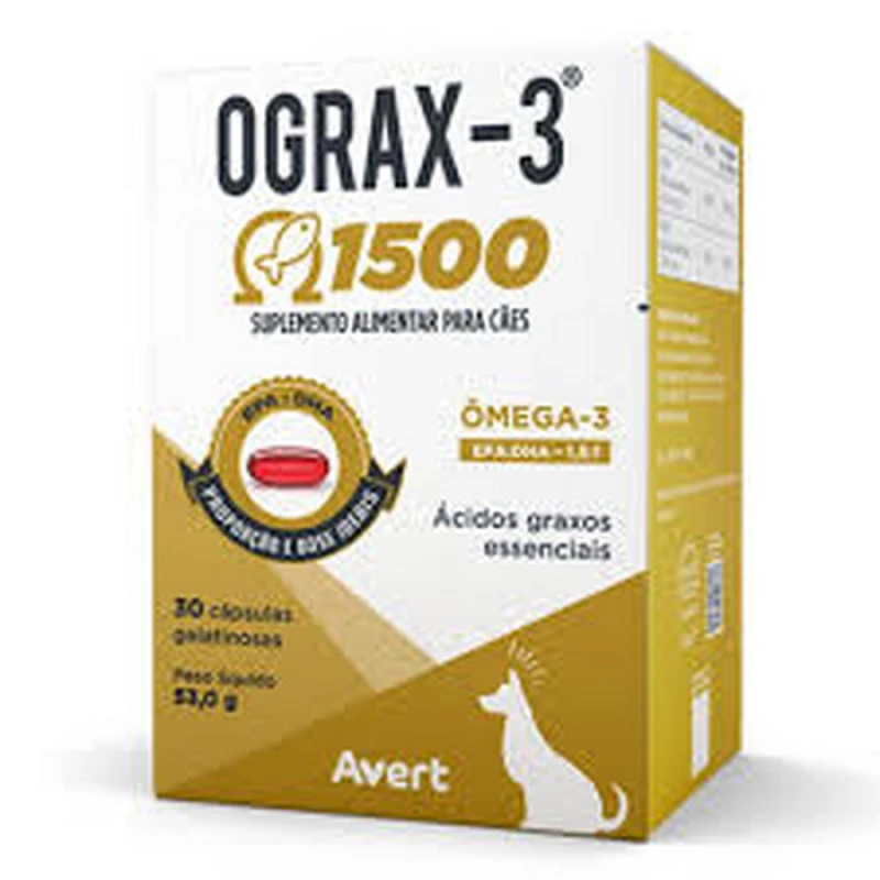 Suplemento Avert Ograx-3 1500mg 30 Cápsulas para Cães
