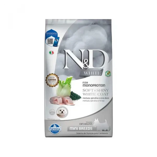 Ração Farmina N&D White para Cães Adultos de Porte Mini Sabor Merluza, Spirulina e Erva Doce 2 kg