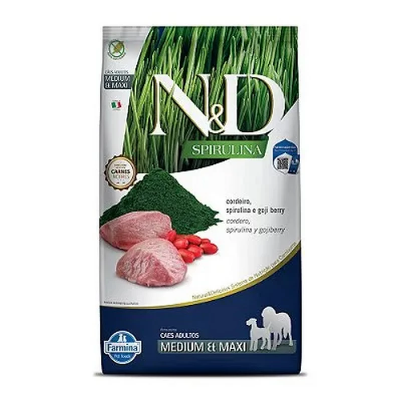 Ração N&D Spirulina Cães Adultos Medium e Maxi Cordeiro10,1 kg 