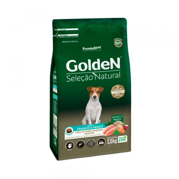 Ração Golden Seleção Natural Mini Bits para Cães Adultos de Porte Pequeno Sabor Frango e Arroz 1KG