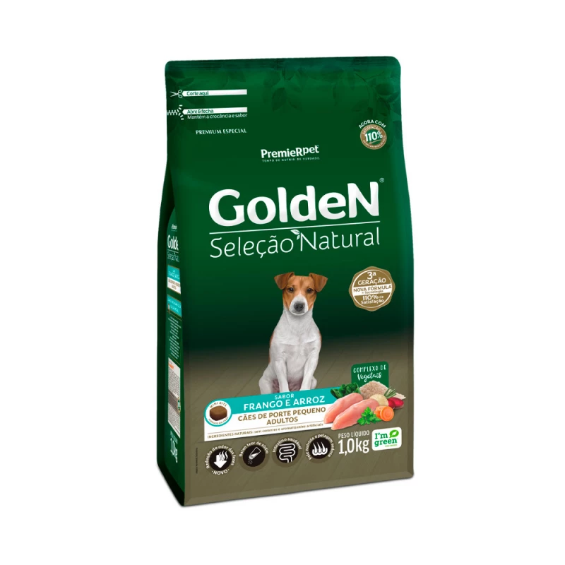 Ração Golden Seleção Natural Mini Bits para Cães Adultos de Porte Pequeno Sabor Frango e Arroz 1KG
