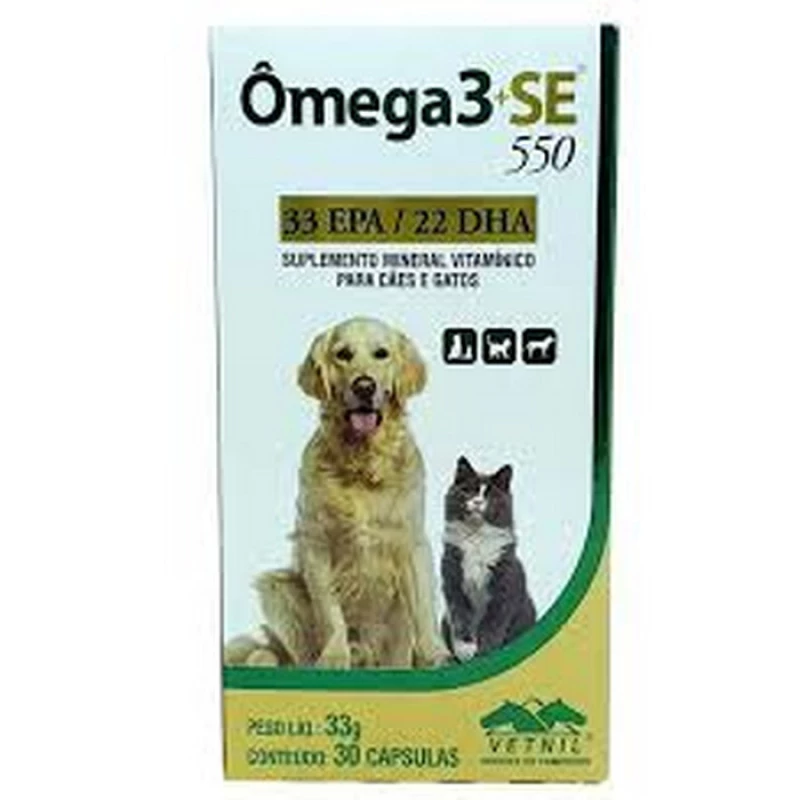 Ômega 3+SE 550 Suplemento Cães e Gatos 30 cápsulas