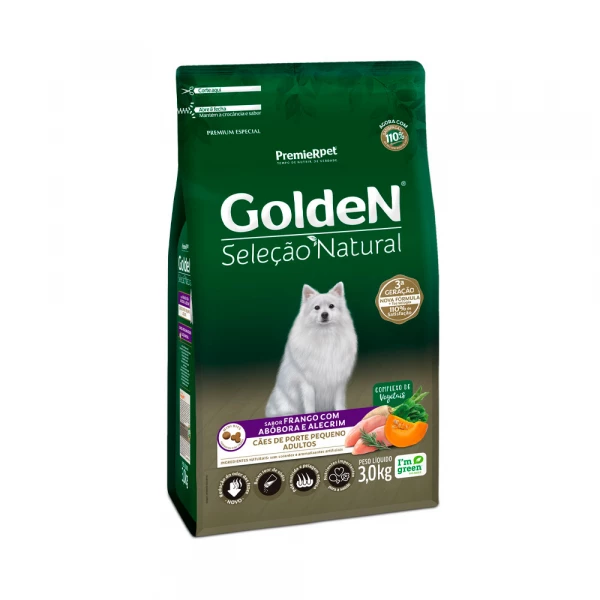 Ração Golden Seleção Natural para Cães Adultos de Porte Pequeno Sabor Frango com Abóbora e Alecrim 3KG