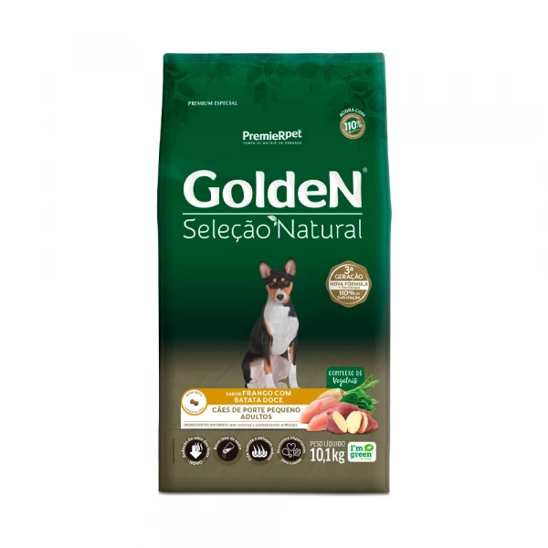 Ração Golden Seleção Natural para Cães Adultos de Porte Pequeno Sabor Frango com Abóbora e Alecrim 10,1KG