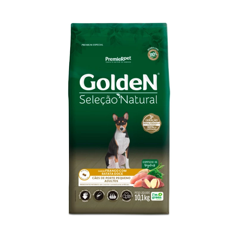 Ração Golden Seleção Natural para Cães Adultos de Porte Pequeno Sabor Frango com Abóbora e Alecrim 10,1KG